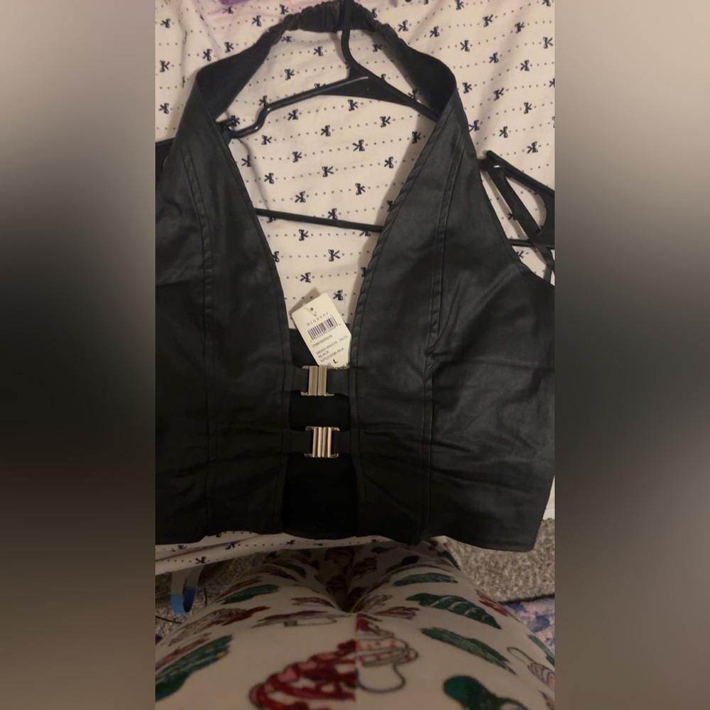 Windsor Black Leather Halter Top